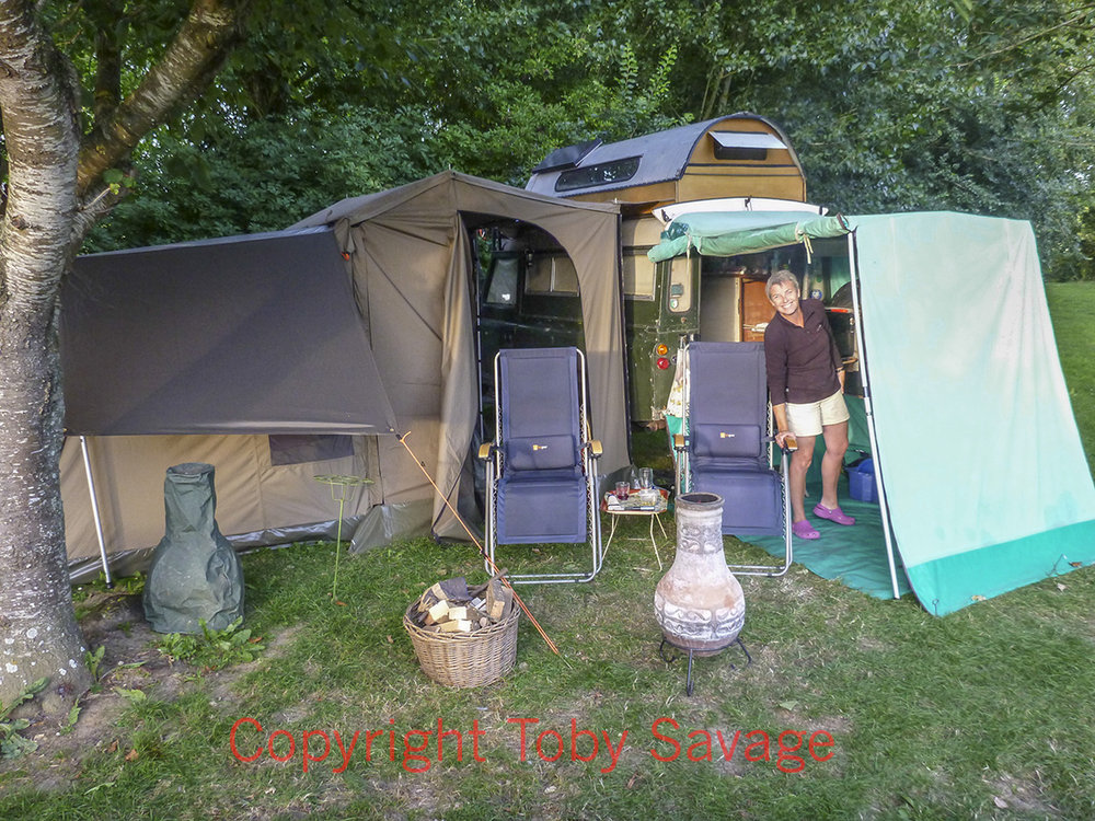 BPG44H Normandy.jpg (546.04 KiB) Viewed 11996 times All rigged up in Normandy in 2014. West wing makes all the difference to access. Permanent bedroom. South wing is kitchen leaving Carawagon as dining room and 'office'.