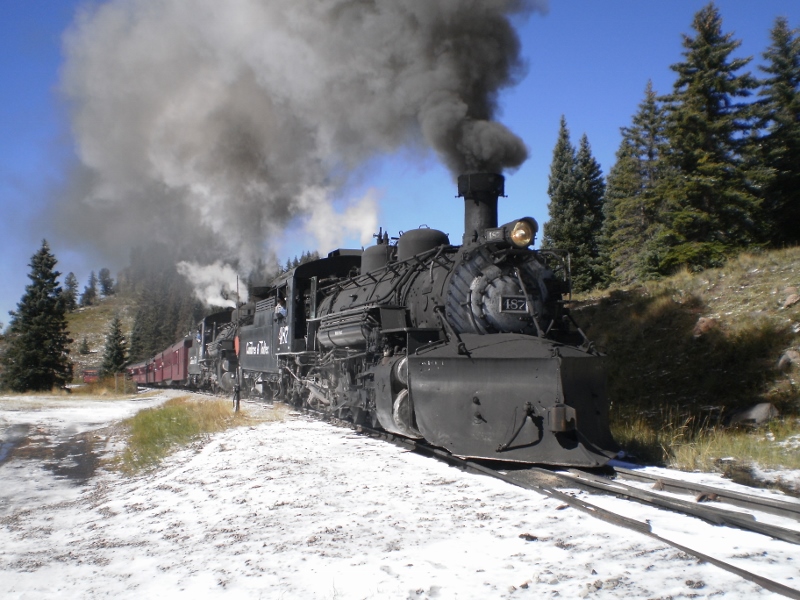 The Saturday train to Antonito loads to 10 coaches and needs double heading to reach the top of Cumbres pass.